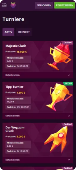 Malina Casino App Turnierübersicht mit aktiven Wettbewerben und Preispools bis 15.000 Euro