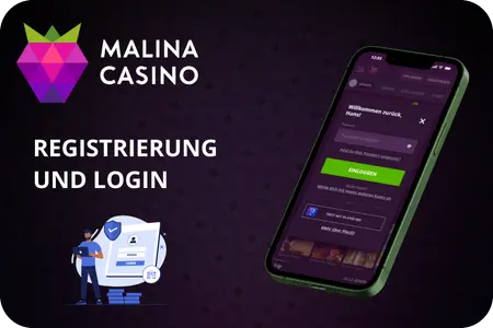 Malina Casino Registrierung und Login Bildschirm mit Eingabefeldern