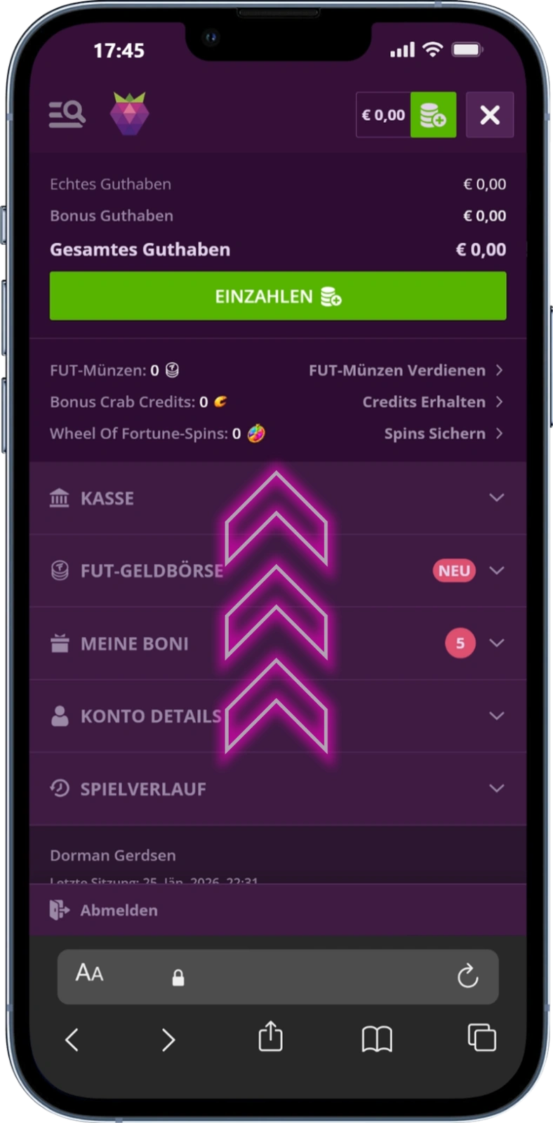 Bonusstatus im Kassenbereich prüfen