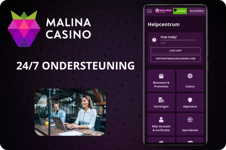 Malina Casino 24/7 klantenservice met live chat en helpcentrum